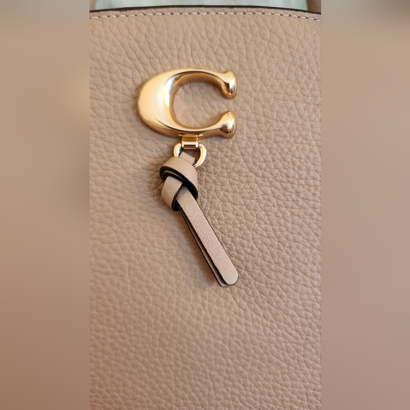 NWT Coach Remi Satchel Taupe Beige Pebble Leather gold hardware. - Picture 3 of 11